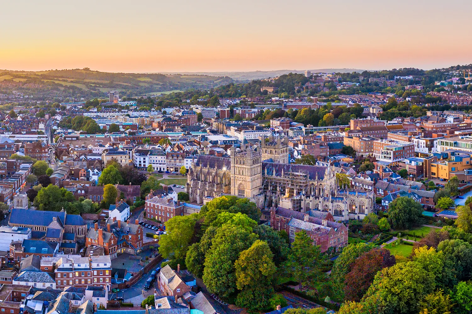 Aerial view over Exeter city