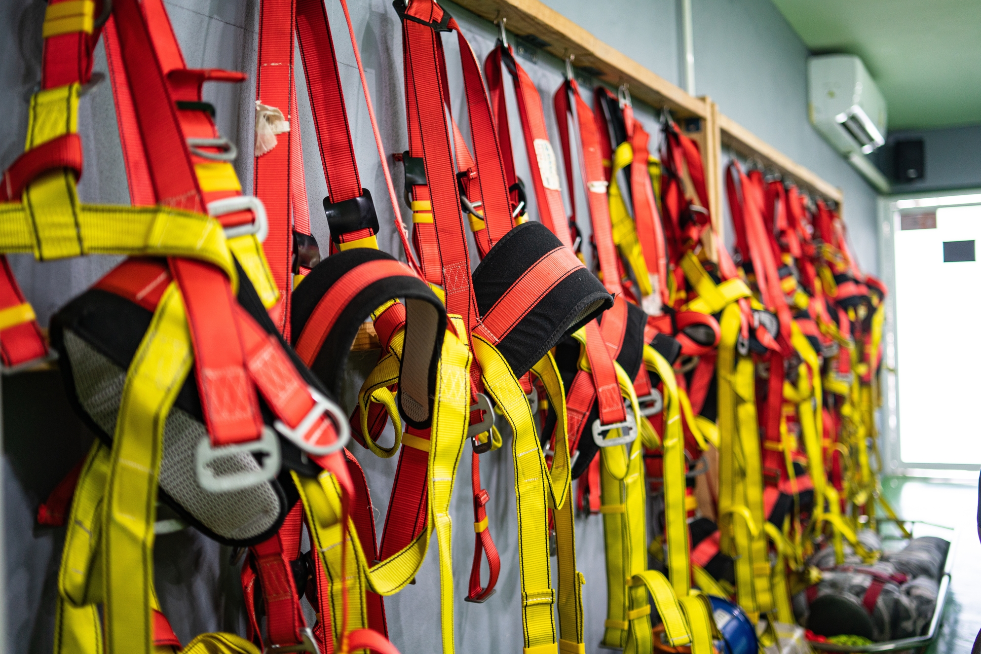Storing safety equipment correctly.